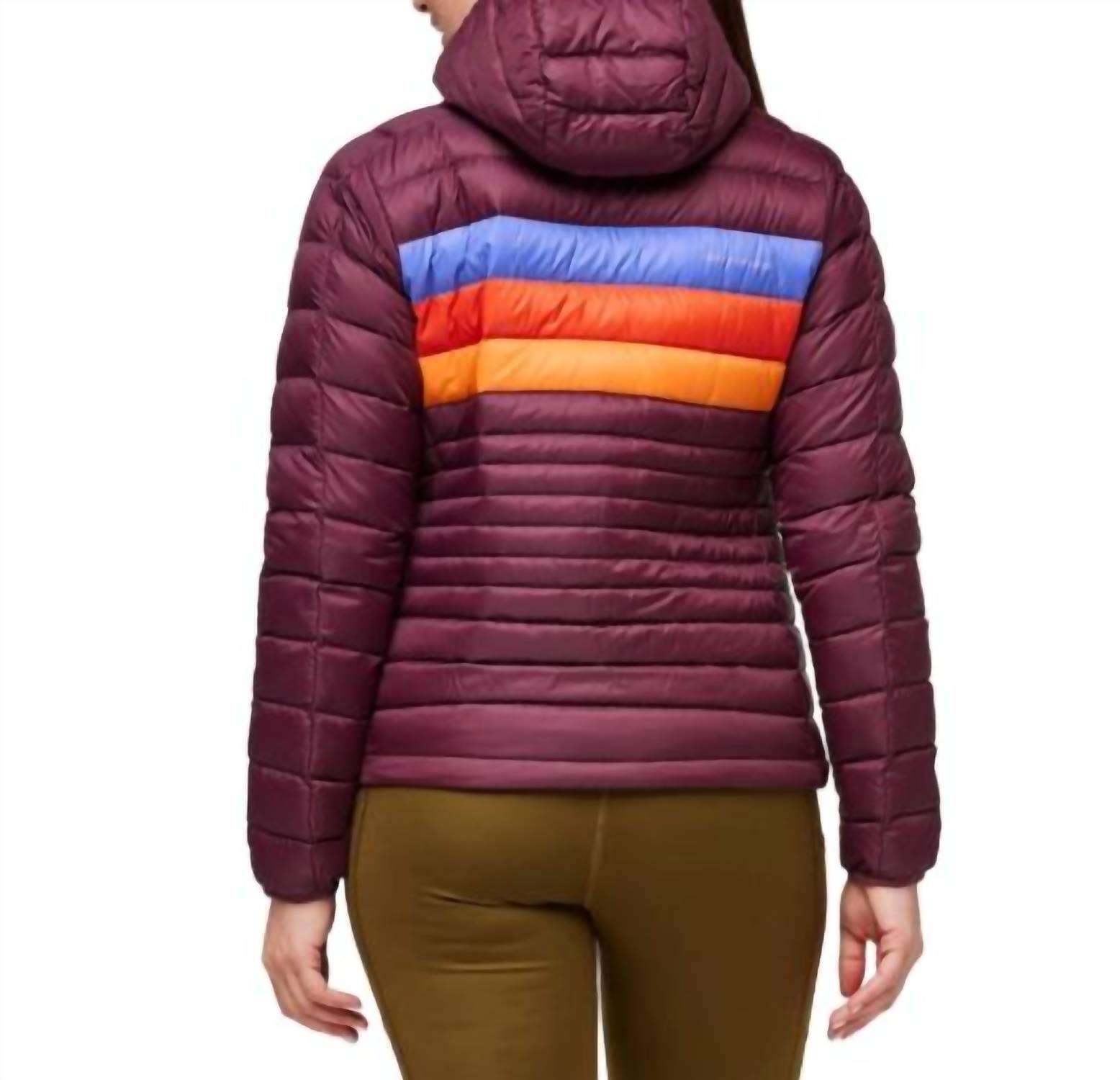 New Cotopaxi Fuego Down Hooded Jacket - Plus Size In Wine Stripes — image 2 of 4